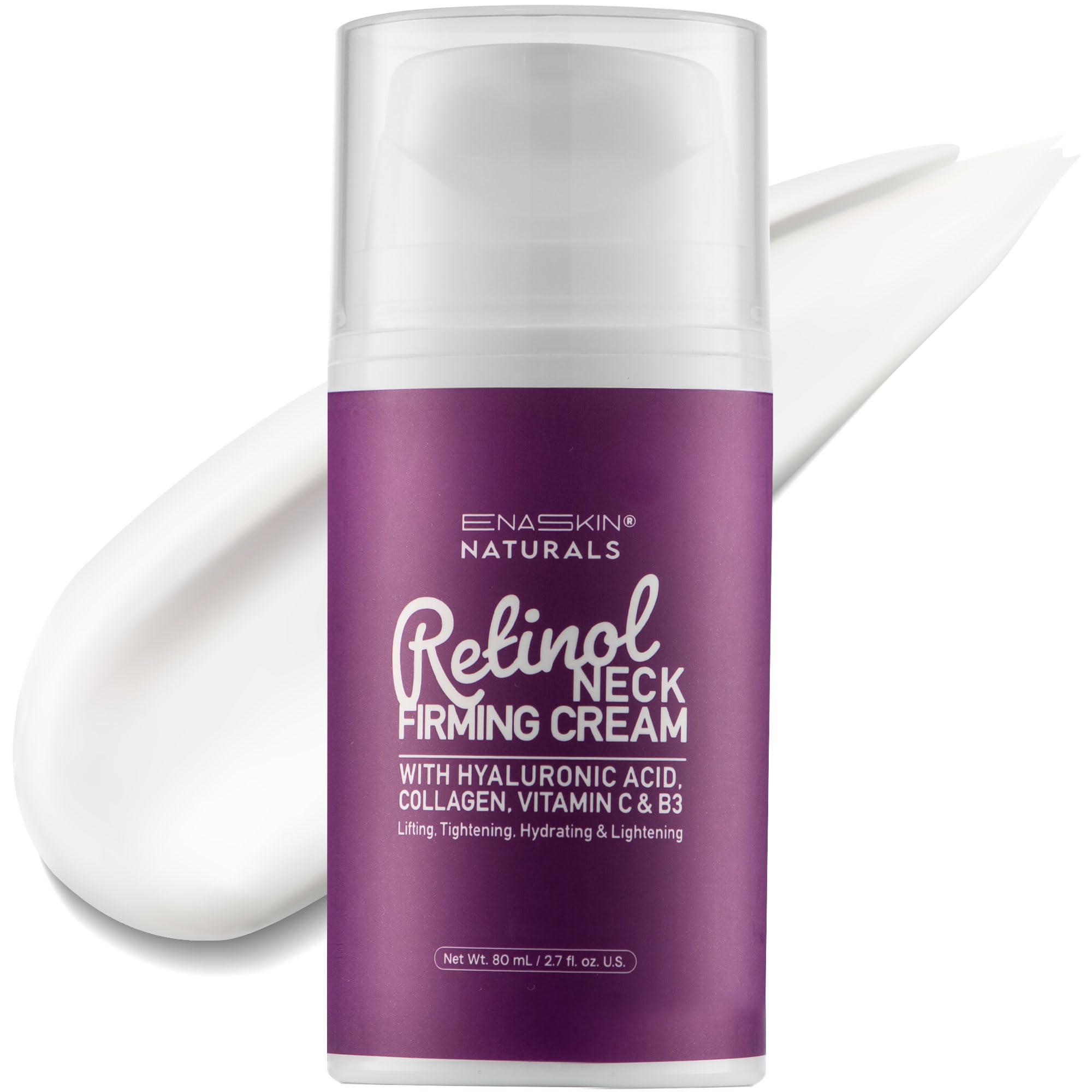 Enaskin Naturals Retinol Neck Firming Cream bottle shows premium tightening action for face and neck.