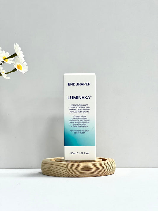 ENDURAPEP LUMINEXA serum bottle displaying fragrance-free formula for all skin types.