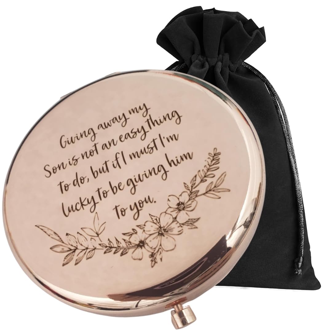 Enduring Gifts rose gold compact mirror with engraved message for a future daughter-in-law.