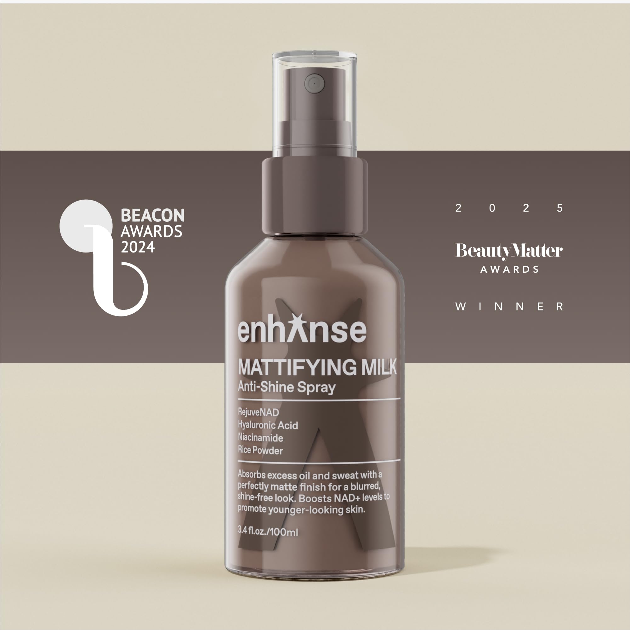 ENHANSE Use as setting spray for a refreshed matte finish.
