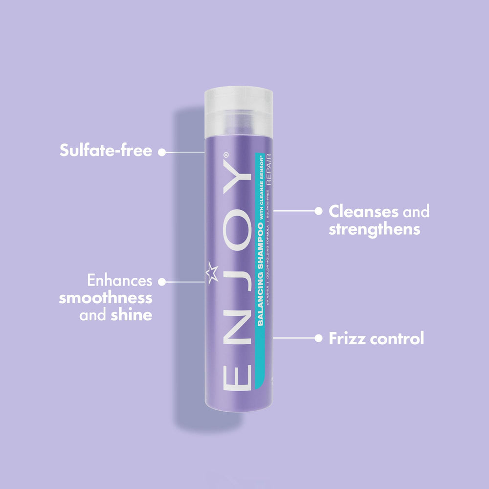 Enjoy Balancing Shampoo applied to color-treated hair for shine and manageability