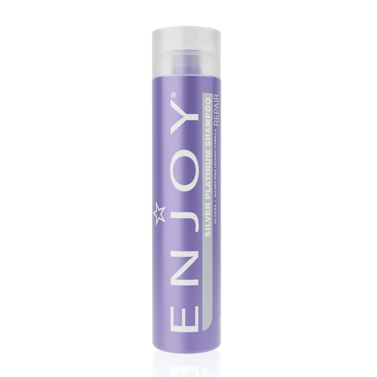 Enjoy Hair Care Silver Platinum Shampoo bottle highlights color-safe formula for vibrant results.