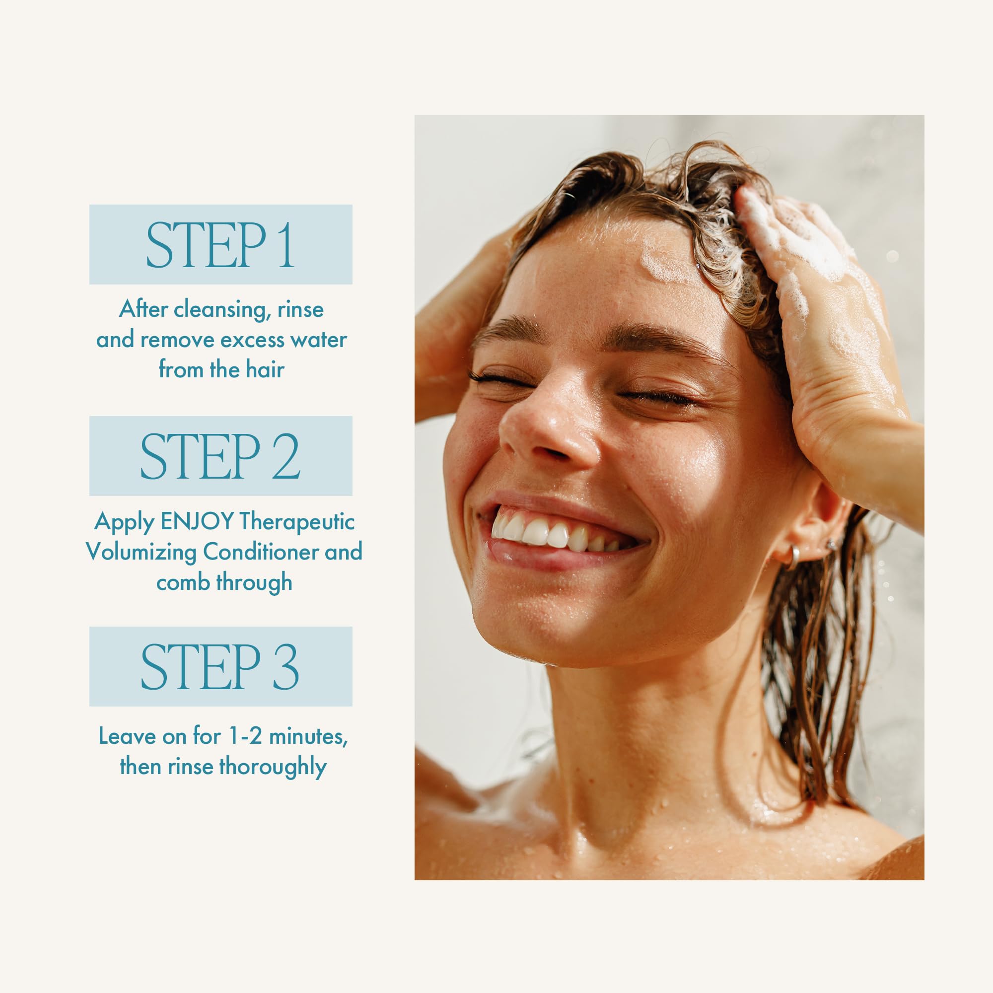 Enjoy Therapeutic Volumizing Conditioner scalp-tingle shot highlighting peppermint and menthol
