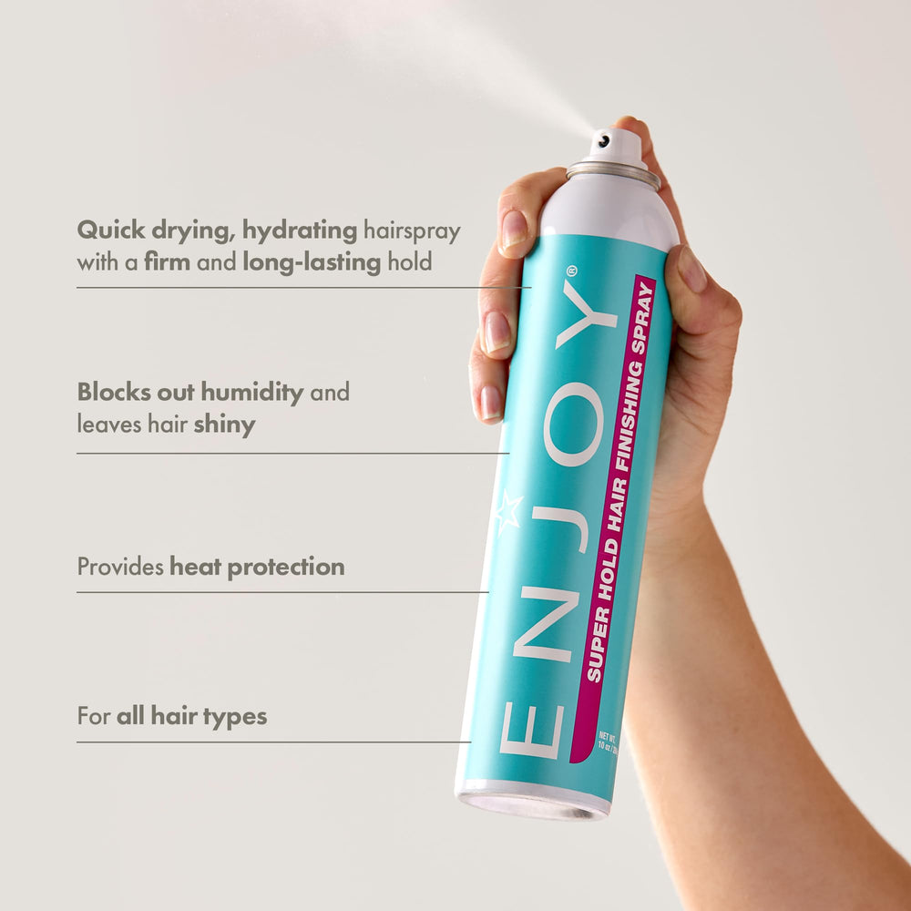 Enjoy Hair Finishing Spray nozzle dispense action showing rapid-dry control.