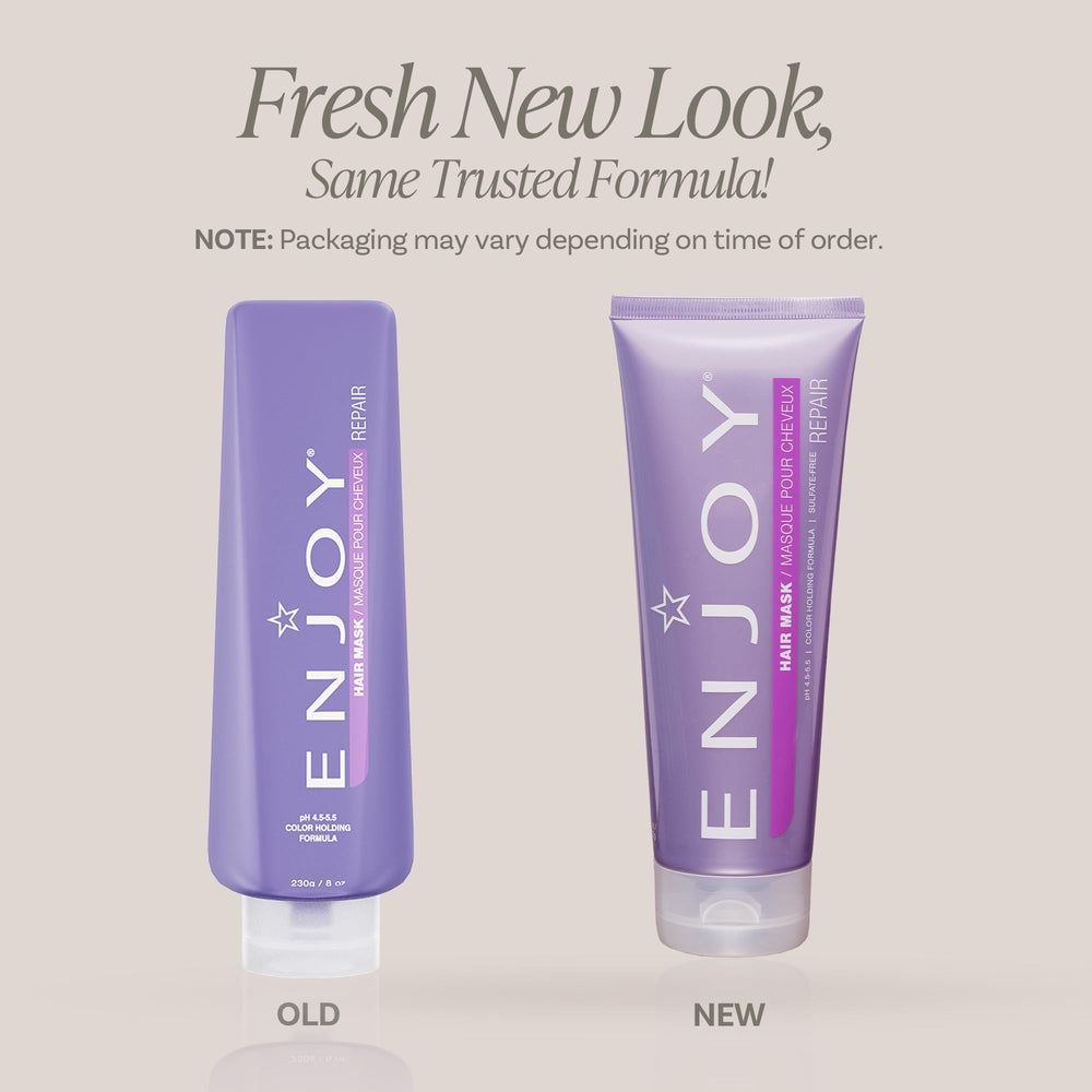 Enjoy Hair Mask color-safe gloss demonstrates lasting color protection
