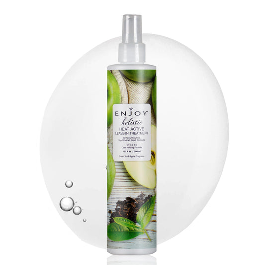 Enjoy Holistic Heat Active Leave-In bottle highlights heat protection during styling