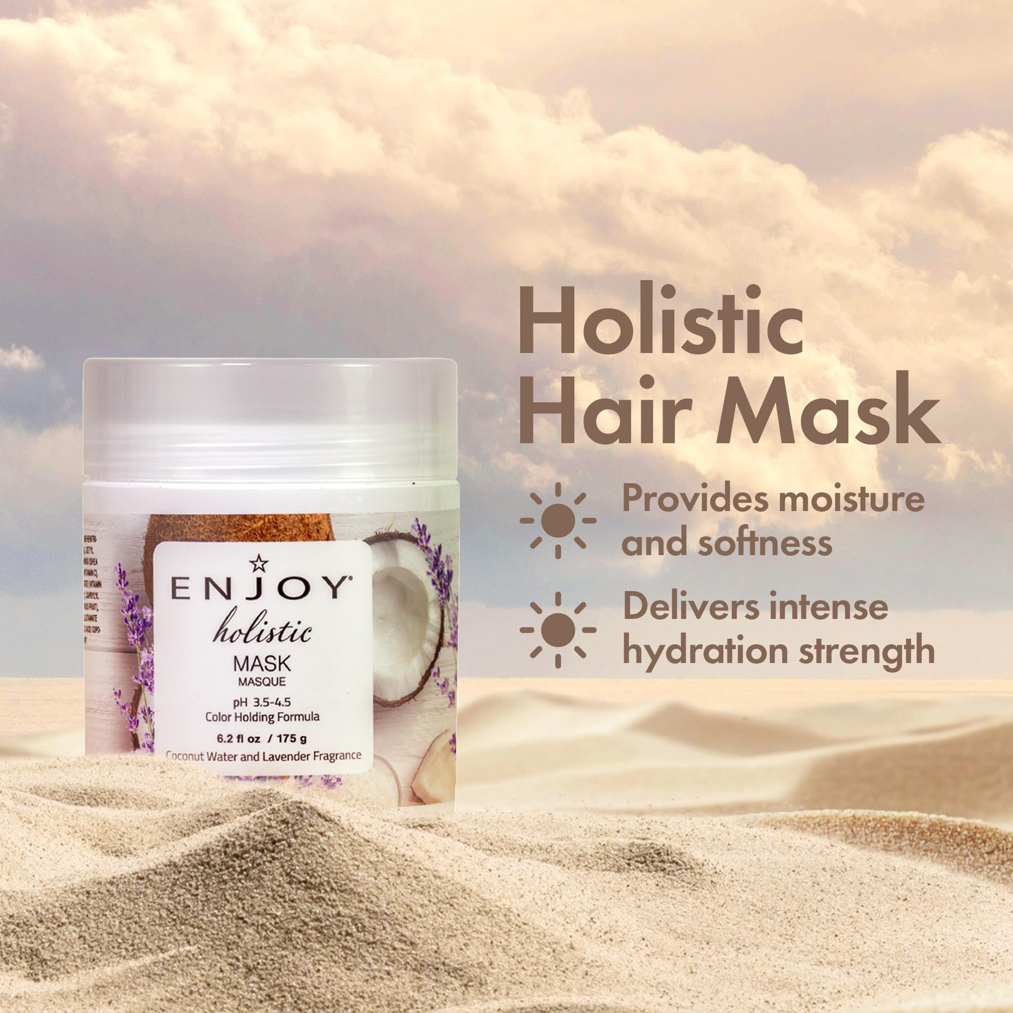 Enjoy Holistic Mask application shot demonstrates smoothing and detangling