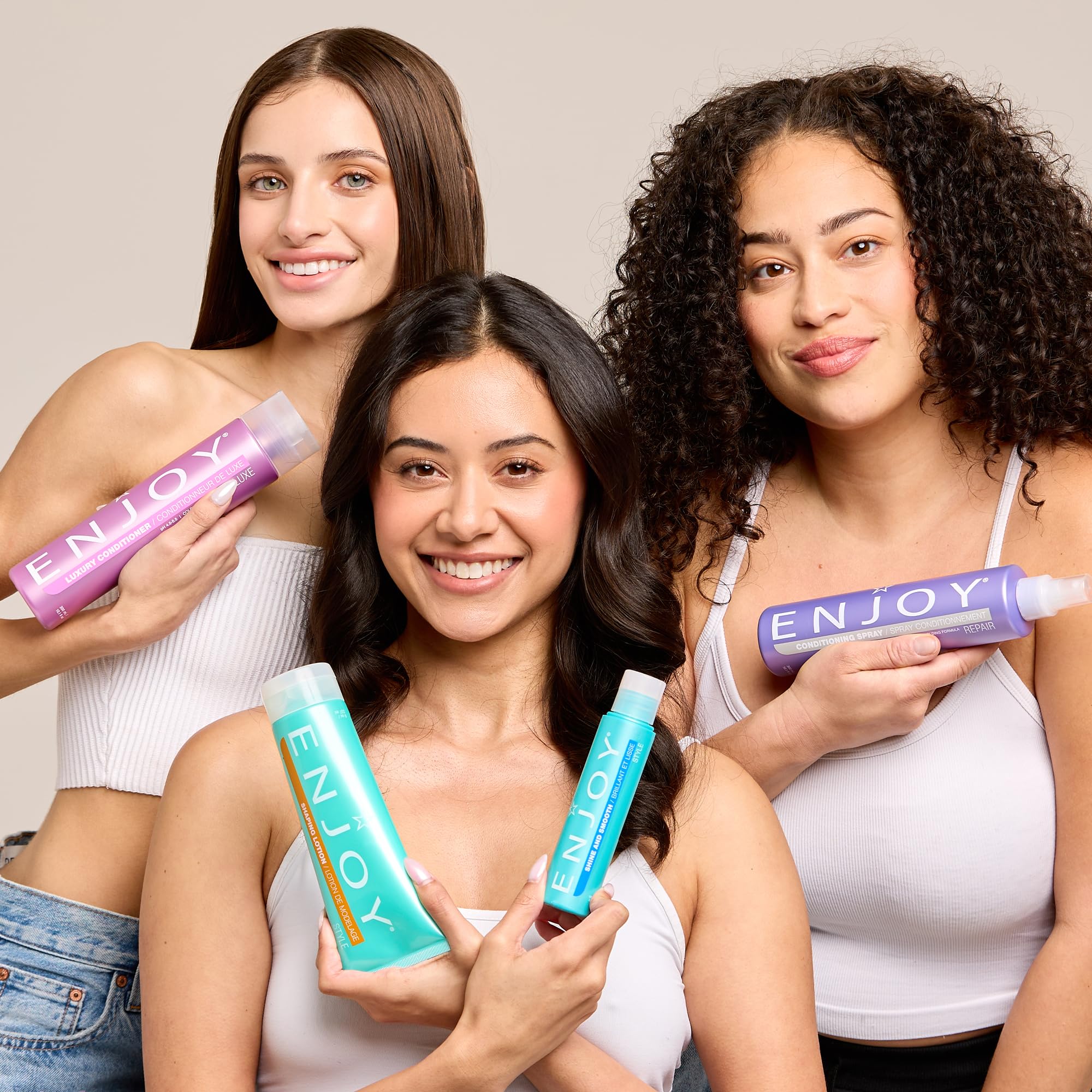 Enjoy Hydrating Conditioner displayed on shelf with hydration and shine emphasis.