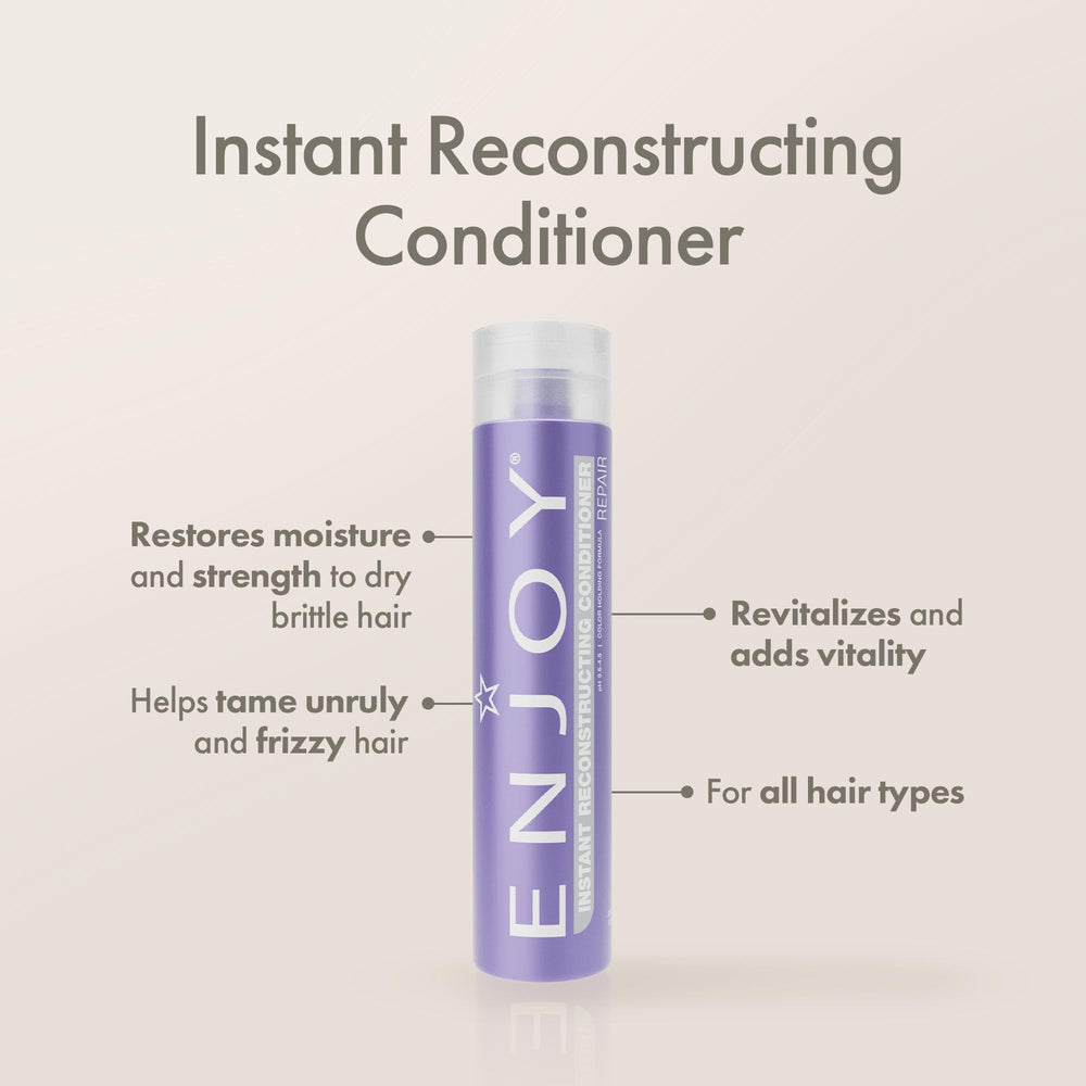 Enjoy Instant Reconstructor hair application demonstrates smoothing action against frizz