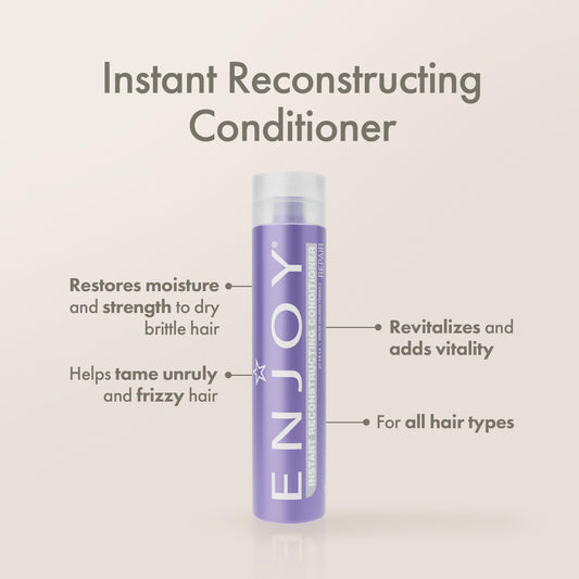 Enjoy Instant Reconstructor hair application demonstrates smoothing action against frizz