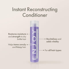 Enjoy Instant Reconstructor hair application demonstrates smoothing action against frizz