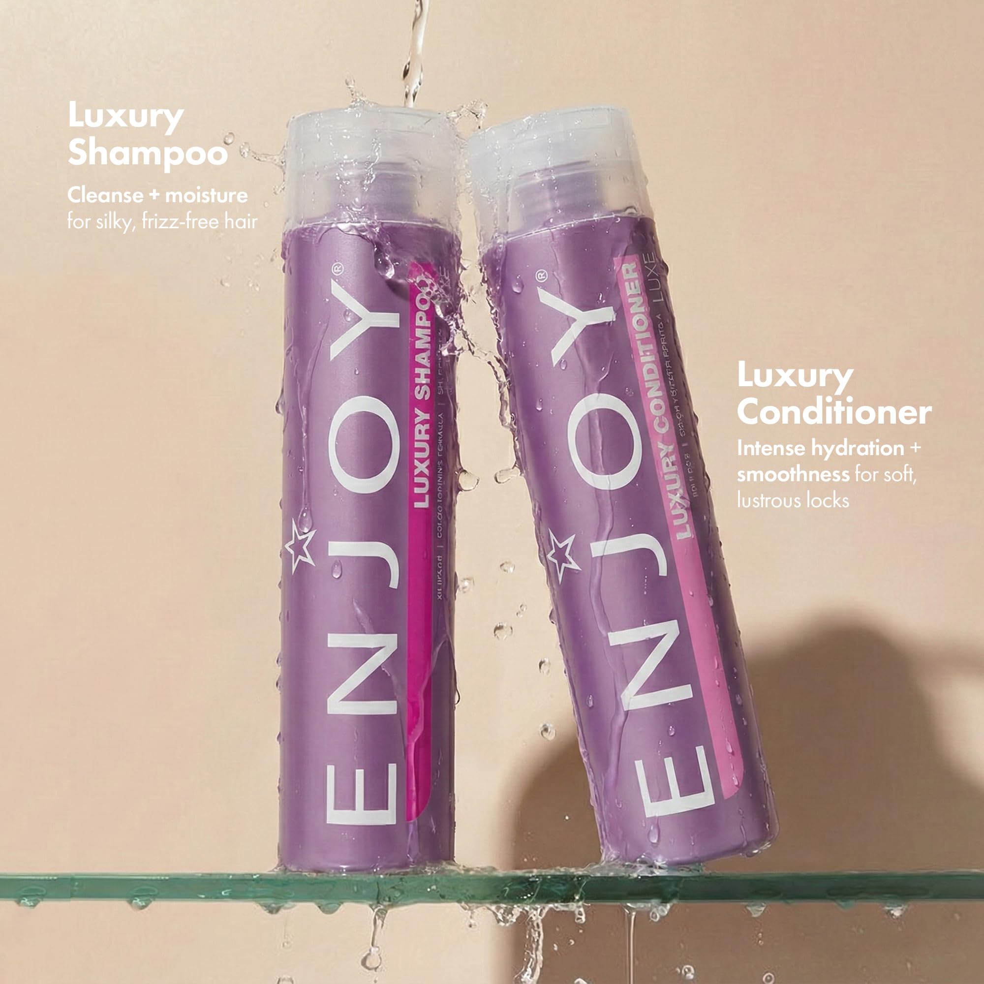 Enjoy Luxury Conditioner bottle front emphasizing smoothing and softness.