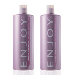 Enjoy Luxury Shampoo bottle front showing frizz-control for thick hair.