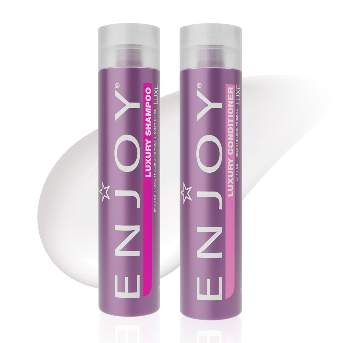Enjoy Luxury Shampoo & Conditioner bottle set for premium cleanse and sleek finish.