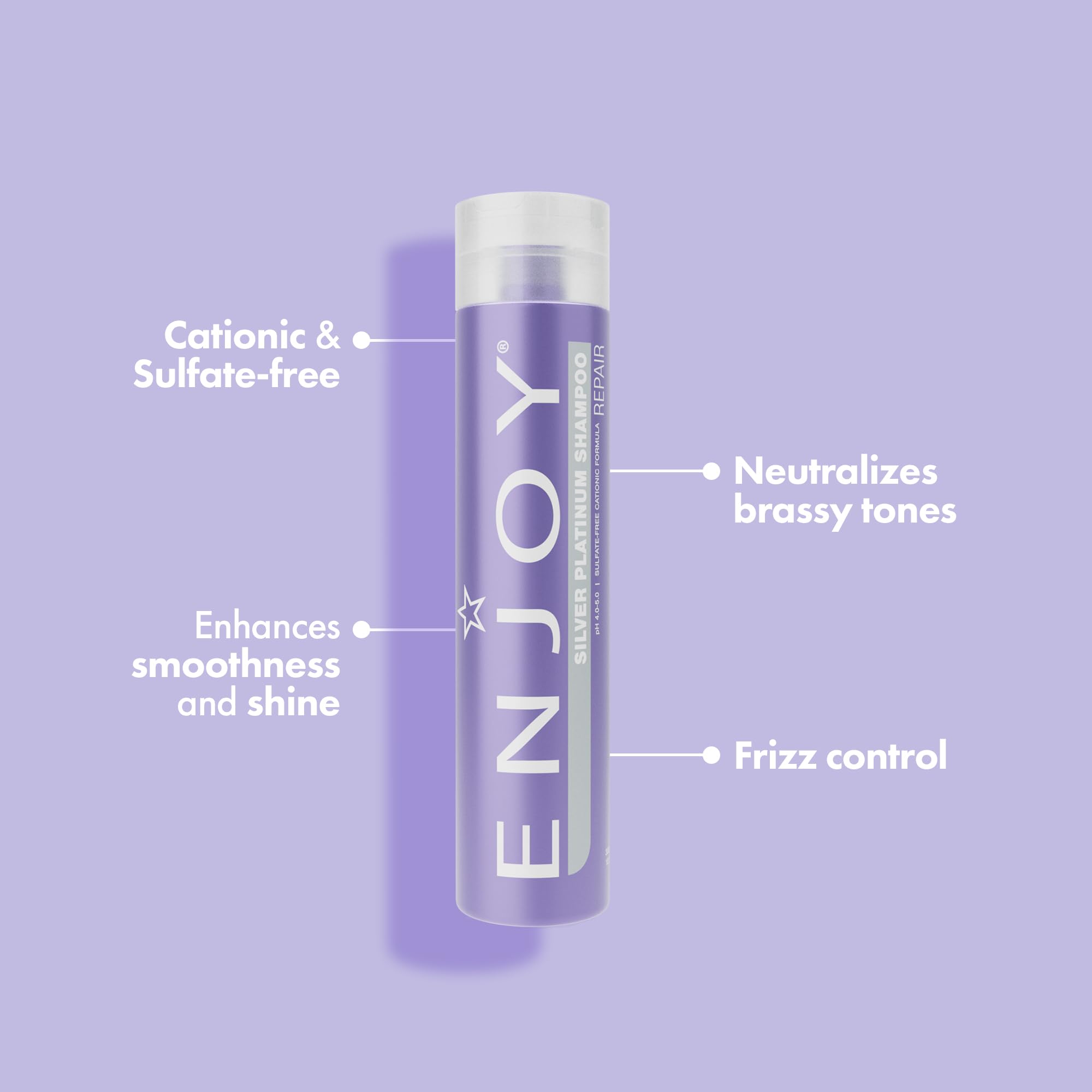 Enjoy Hair Care Silver Platinum Shampoo close-up shows violet pigment toning brassy tones.