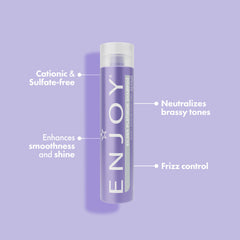 Enjoy Hair Care Silver Platinum Shampoo close-up shows violet pigment toning brassy tones.