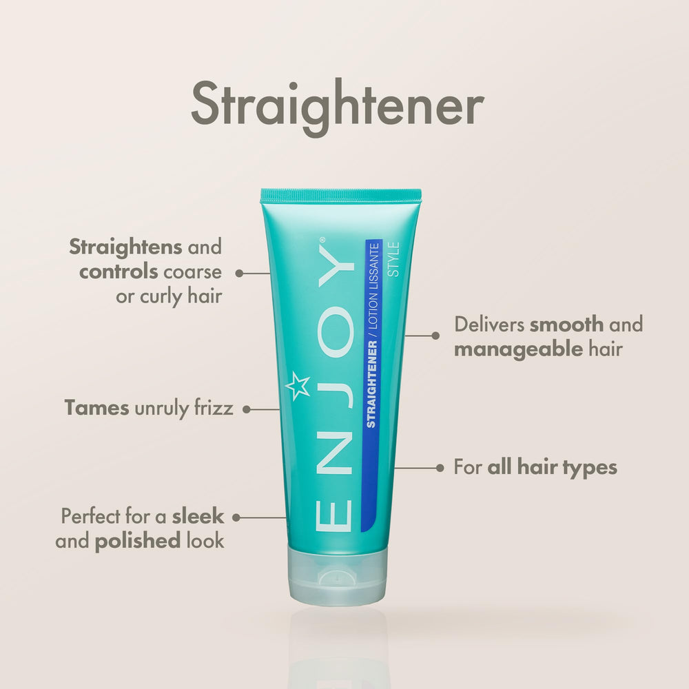 Hands applying ENJOY Straightener cream for all hair types with gentle coverage.