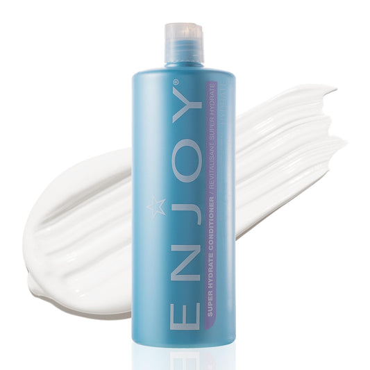 ENJOY Super Hydrate conditioner bottle pour delivers deep hydration for dry hair.