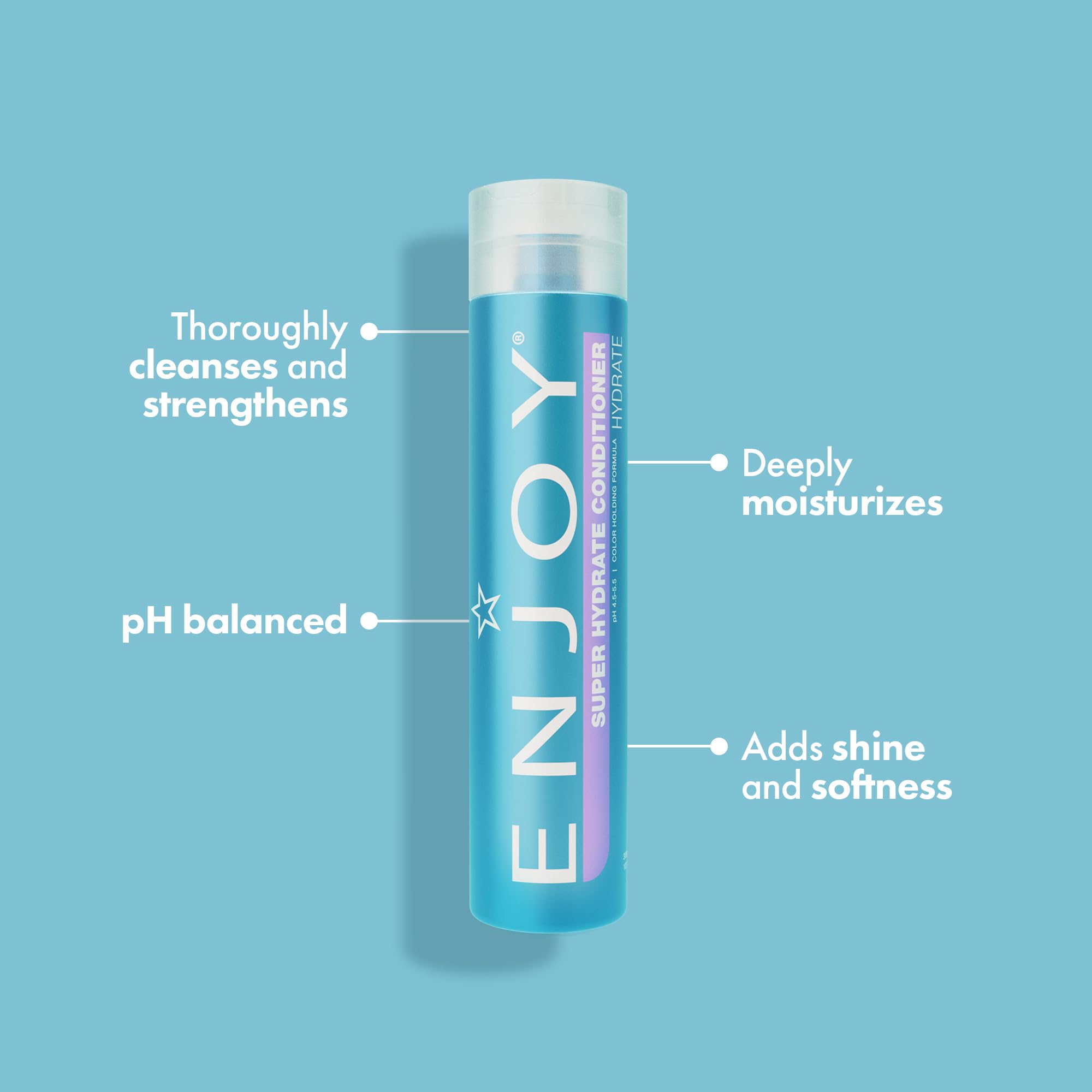 ENJOY Super Hydrate conditioner label closeup highlights sulfate-free formula.