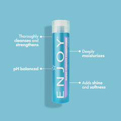 ENJOY Super Hydrate conditioner label closeup highlights sulfate-free formula.
