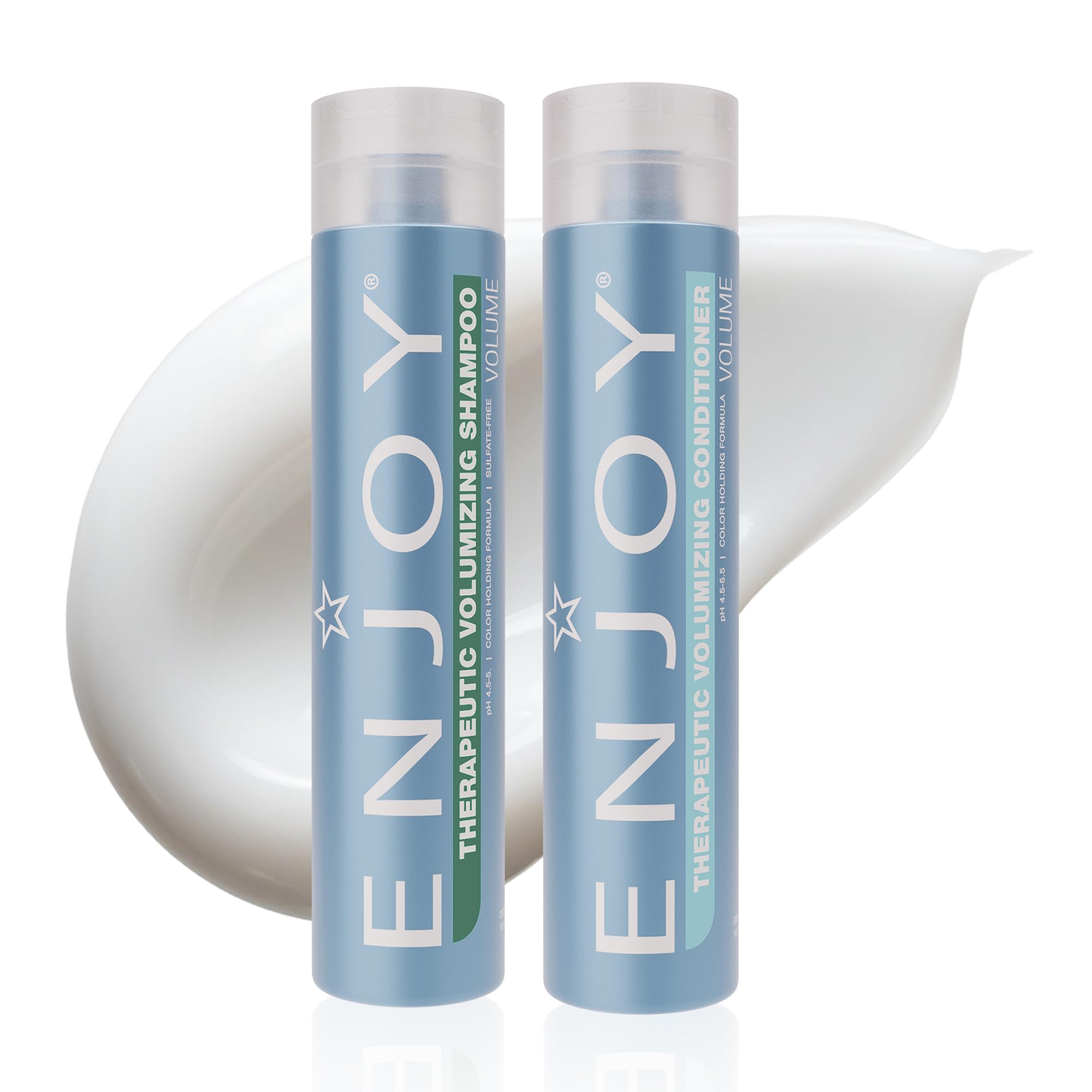 Enjoy Therapeutic Shampoo bottle front view shows volume boost for fine hair.