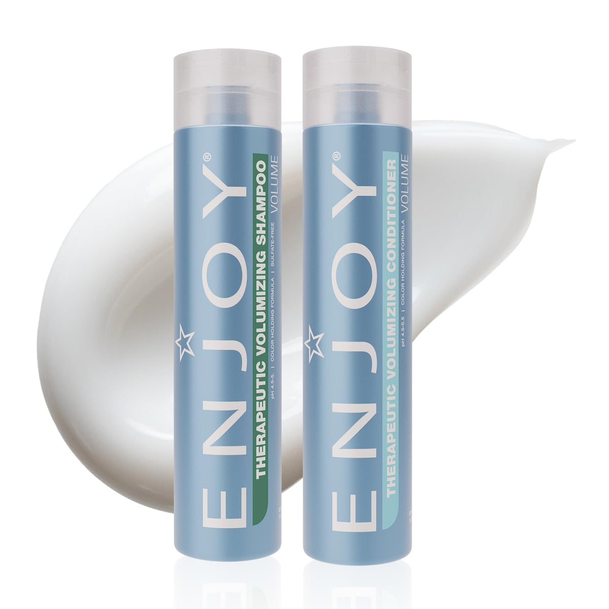 Enjoy Therapeutic Shampoo bottle front view shows volume boost for fine hair.