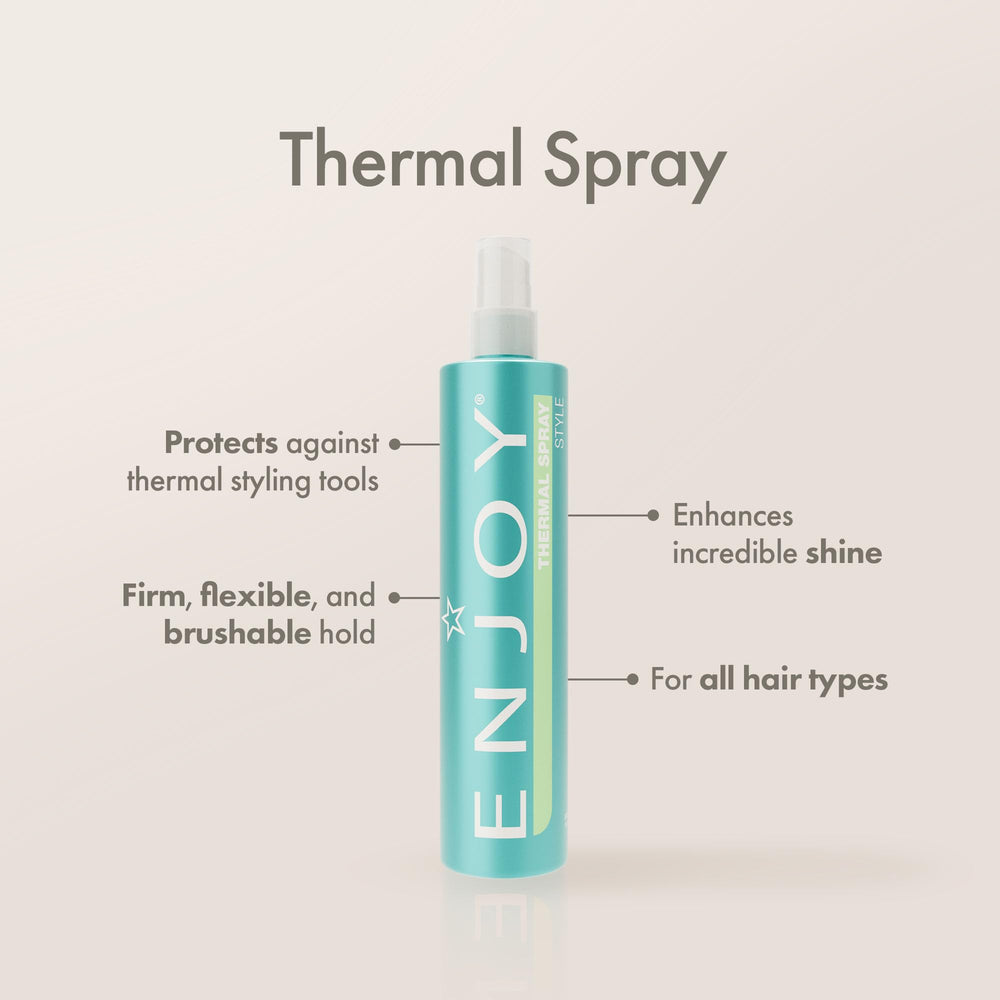 Enjoy Thermal Spray color-safe formula preserves vibrant color during styling.