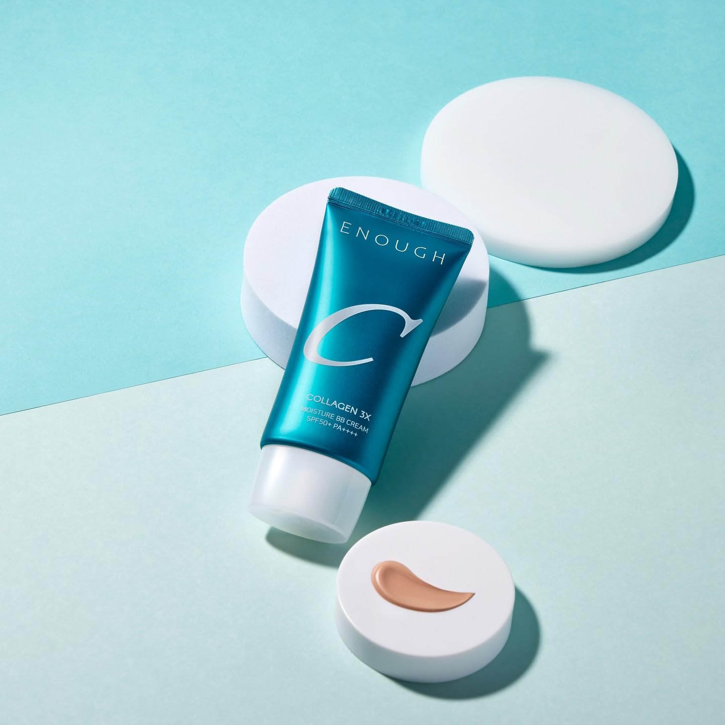 Enough Collagen 3X Moisture BB Cream SPF50 applying on face demonstrates lightweight texture