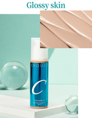 Enough Collagen 3X Moisture Foundation delivers a glossy finish that subtly minimizes pores.