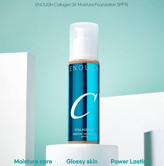 Enough Collagen 3X Moisture Foundation SPF 15 offers sun protection with a natural glow.