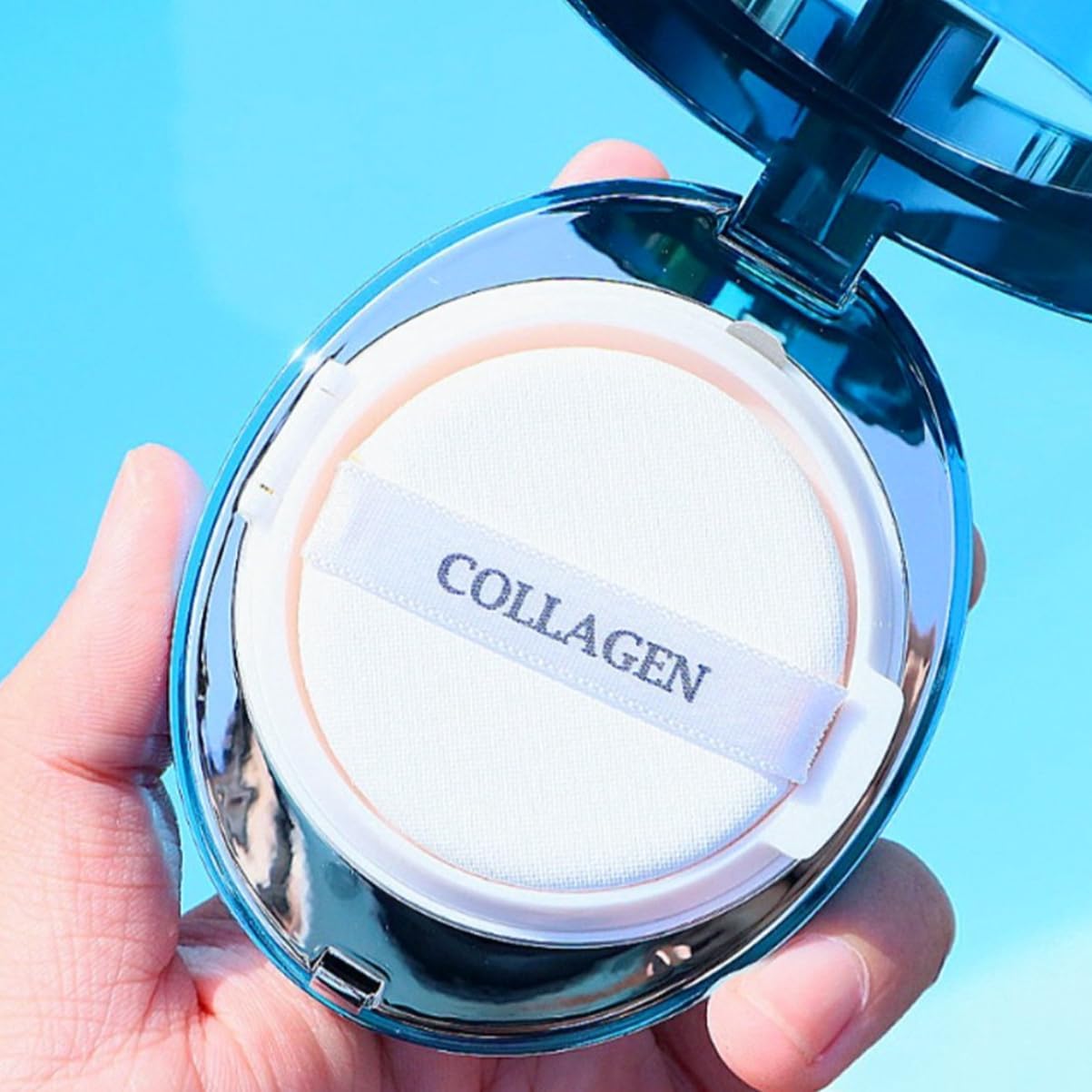 Enough Collagen Aqua Air Cushion dewy-finish highlights hydrated skin with buildable coverage