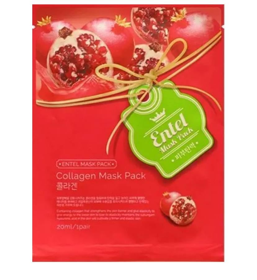 Entel pomegranate sheet mask with collagen provides instant hydration.