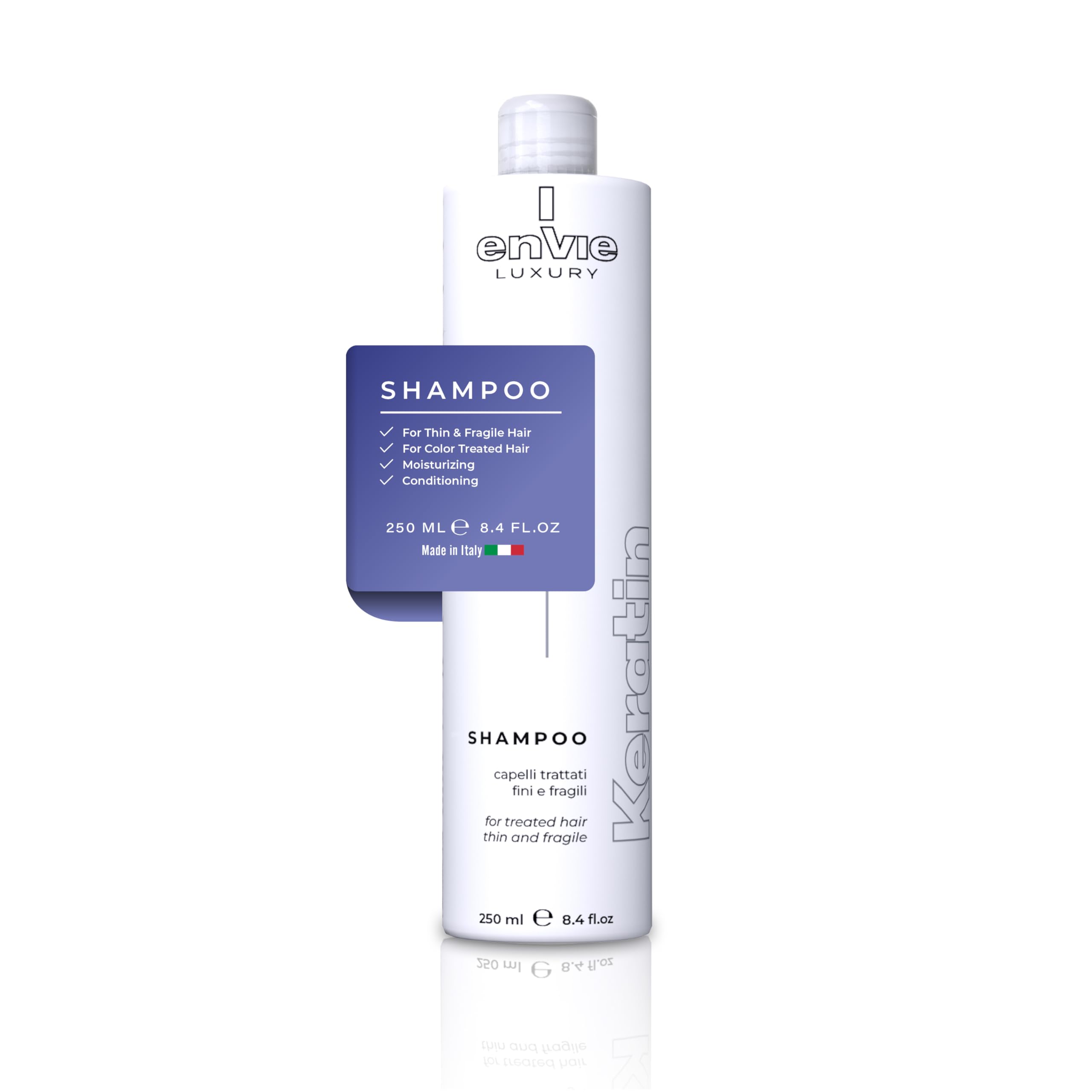 ENVIE LUXURY Keratin Shampoo bottle front for color-treated hair care.