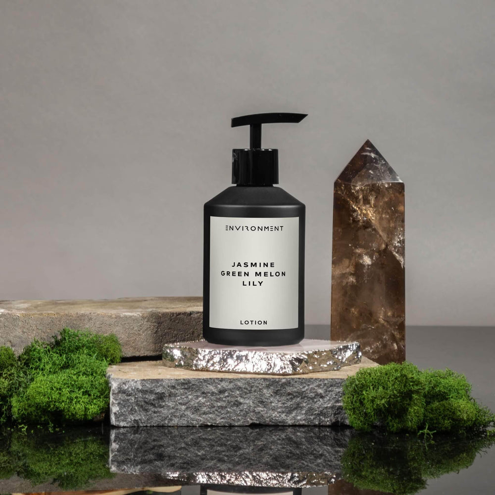 ENVIRONMENT WN Lotion bottle pour demonstrates quick absorption for smooth, non-greasy application