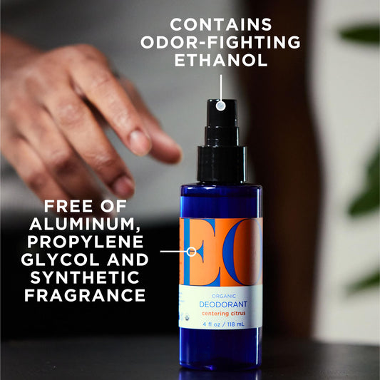 EO Deodorant Spray Citrus label closeup highlighting natural ingredients