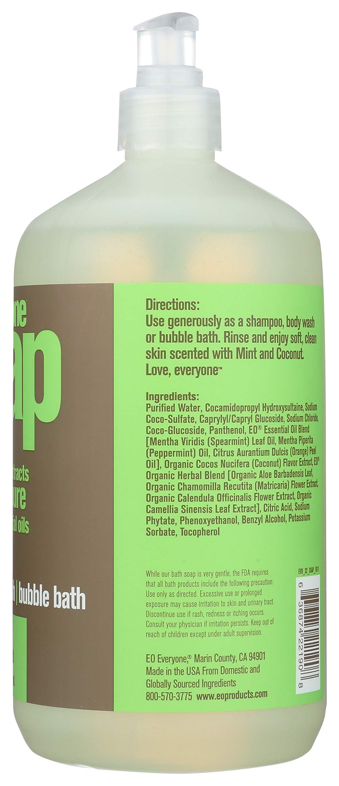 EO Everyone mint coconut bottle beside eco friendly recycled packaging