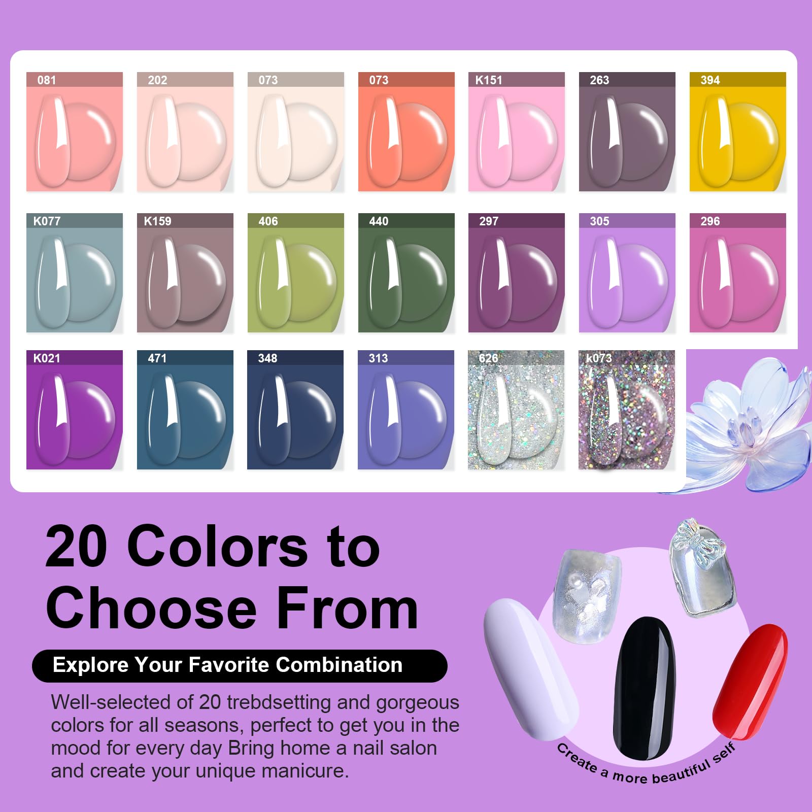 EODCI 20 colors dip powder range for versatile nail styles