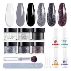 Eodci dip powder kit in six glitter colors for chic nails at home.
