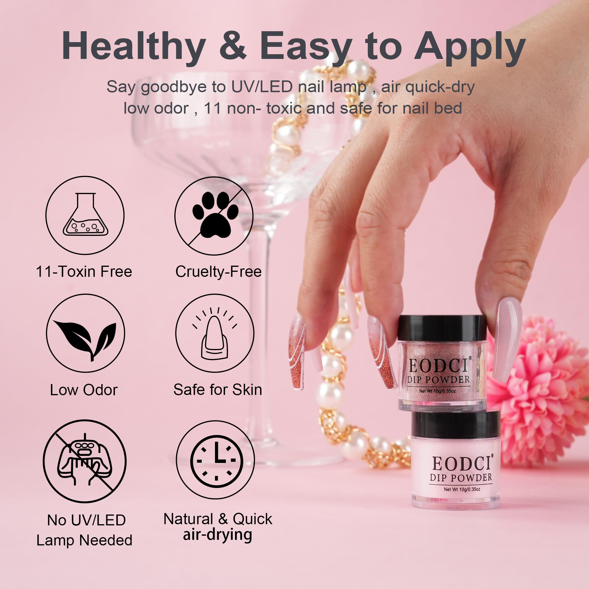 Eodci dip powder pots offer 0.35oz portions for easy color variety.