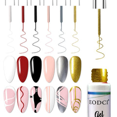 eodci gel liner art polish set 6 colors showcases vibrant pigments for precise nail art.