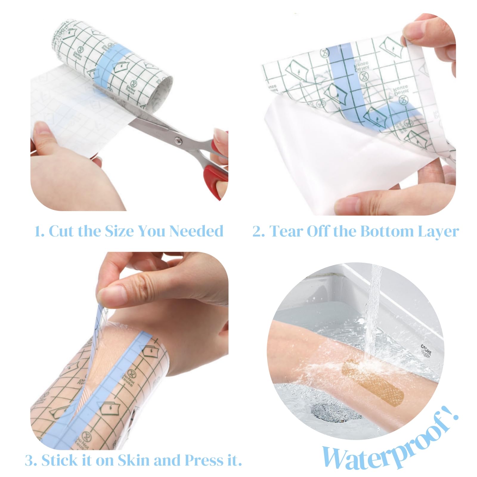 Eorbow clear second skin dressing on skin provides breathable shield.