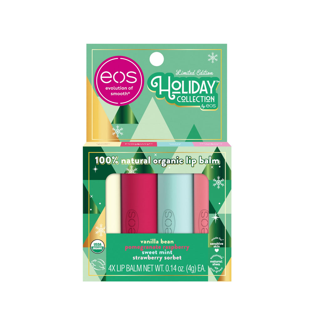EOS holiday lip balm gift set packaging, ideal for gifting