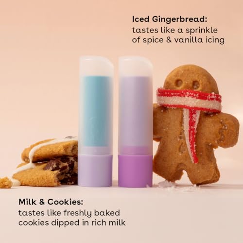 eos Holiday Lip Balm Milk and Cookies shot: hydrated lips with festive flavor