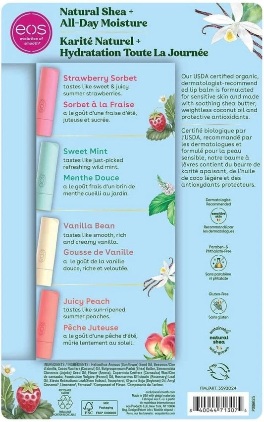 EOS Juicy Peach lip balm stick for smooth lips and fruity aroma.