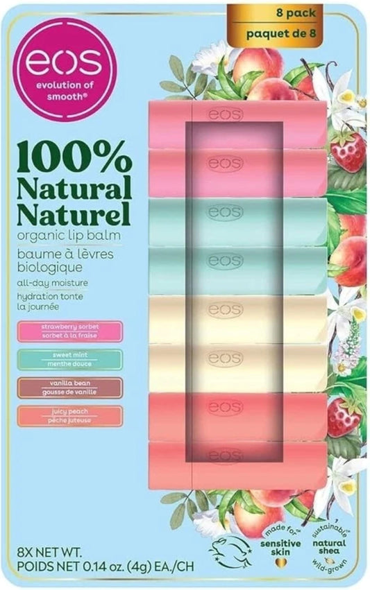 EOS Strawberry Sorbet lip balm stick for hydrated lips and fruity flavor.