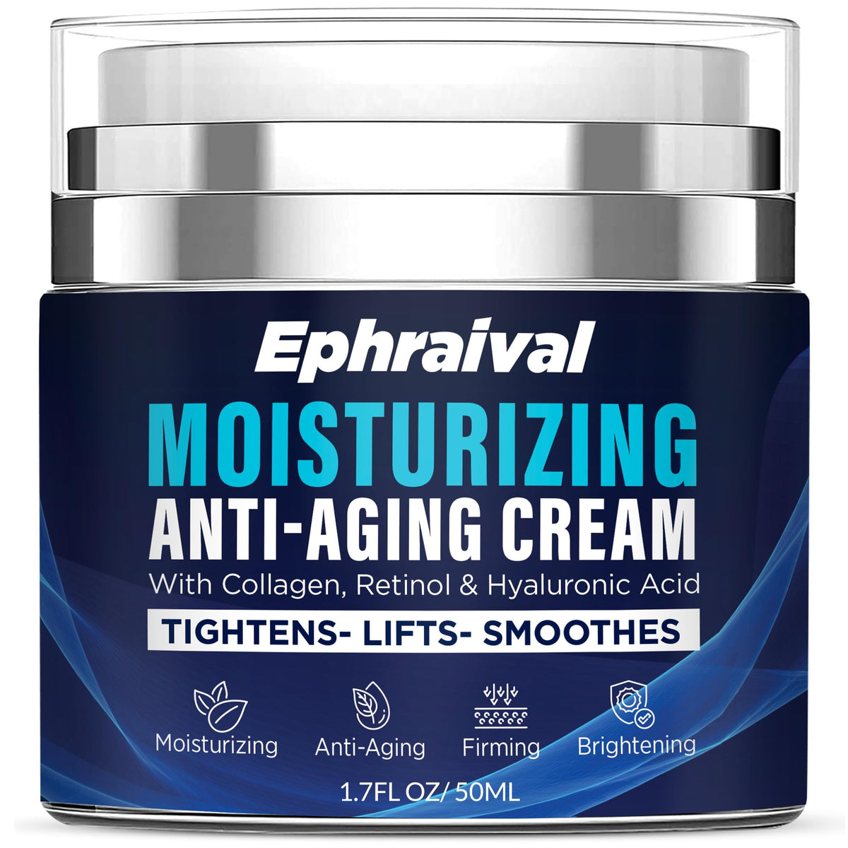 Ephraival Retinol Anti-Aging Cream for Men bottle shows smooth, hydrating application.