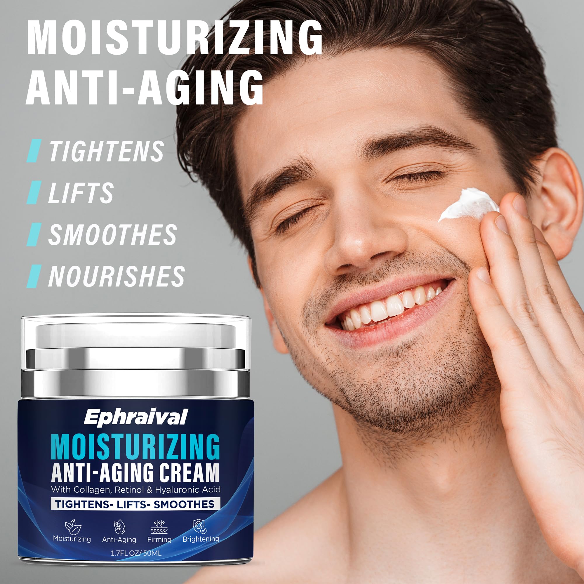 Ephraival Retinol Anti-Aging Cream for Men closeup texture highlighting quick absorption.