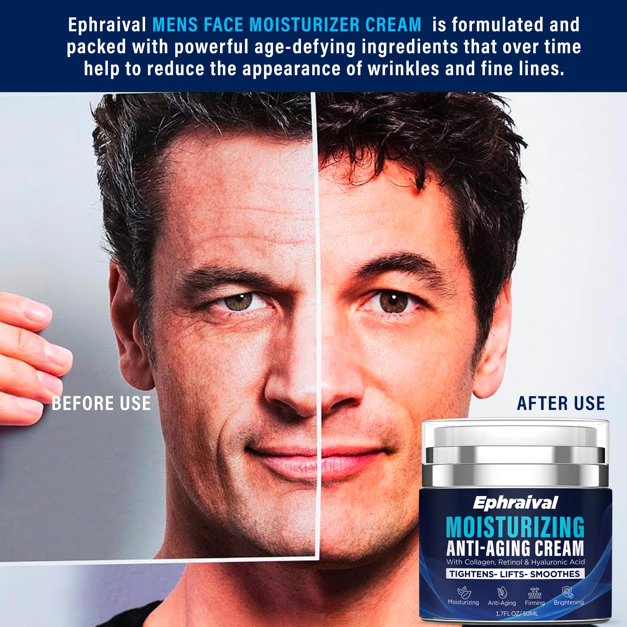 Ephraival Retinol Anti-Aging Cream for Men applying on the face for fast, non-sticky feel.