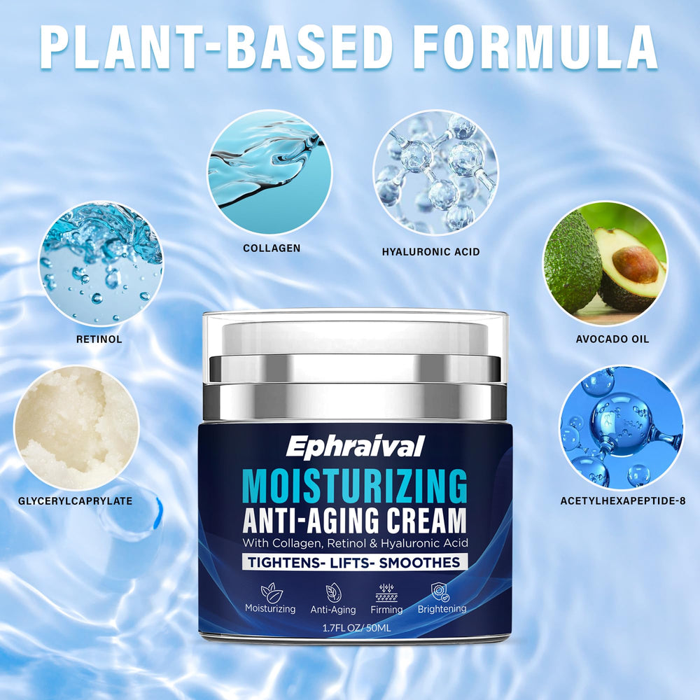 Ephraival Retinol Anti-Aging Cream for Men packaging displays Hyaluronic Acid and Peptides.