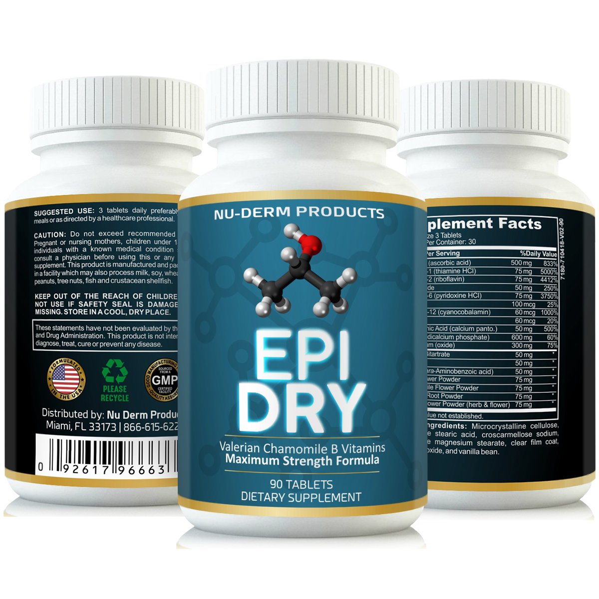 Epi Dry Nuderm Dry bottle pour—daily capsules for comfortable sweating reduction.